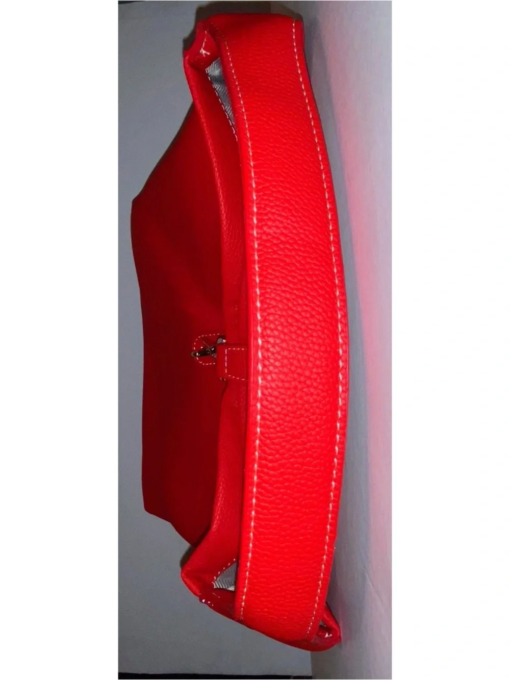 RED FAUX LEATHER HOBO BAG-Has Pebble Grain Feel To Outside And Faux Gold Accents